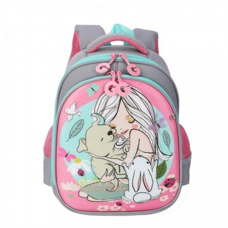 Рюкзак Grizzly школьный (/3 серый-розовый) фото 2