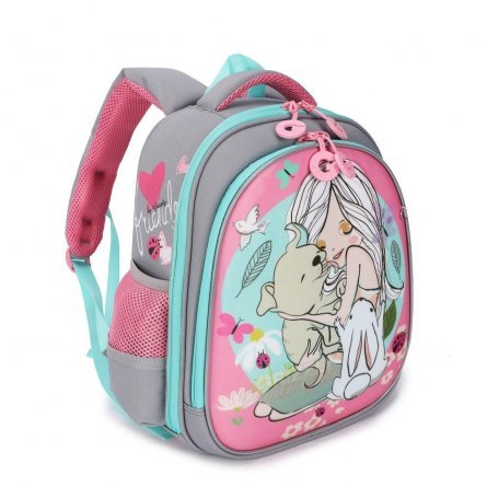 Рюкзак Grizzly школьный (/3 серый-розовый) фото 4