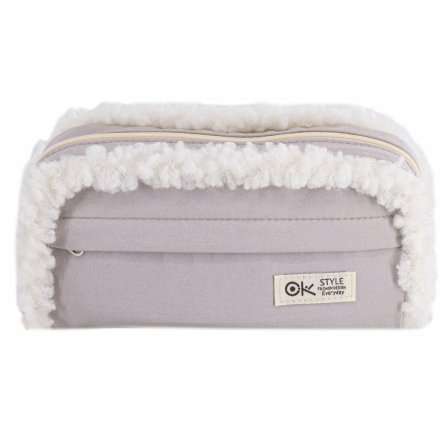 Пенал - косметичка Alingar, ткань, молния, боковой карман, карман-сеточка, плюш отделка, 200 х 90 х 45 мм, "OK. Style", микс (корич, св-серый, св-роз) фото 2