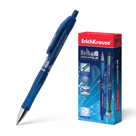 Ручка шариковая Erich Krause "Megapolis concept", 0,7 мм, синяя, металлизированный наконечник, резиновый грип, автоматическая, круглый цветной корпус фото 1