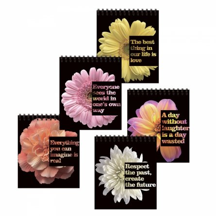 Блокнот 48 л., А6+, гребень, Alingar, "Цветы на черном", клетка, Soft touch, мелованный картон, ассорти фото 1