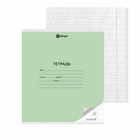 Тетрадь 12л., косая линия, Alingar, скрепка, блок офсет, мелованный картон (стандарт), "Зелёная" фото 1
