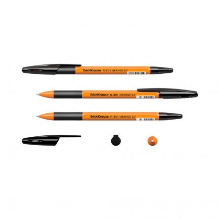 Ручка шариковая Erich Krause"R-301 Orange Stick&Grip", 0,7 мм, черная, шестигранный, оранжевый, пластиковый корпус, картонная упаковка фото 2