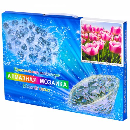 Алмазная мозаика Alingar, на подрамнике,  дизайн рамка, 30х40 см, "Розовые тюльпаны" фото 2