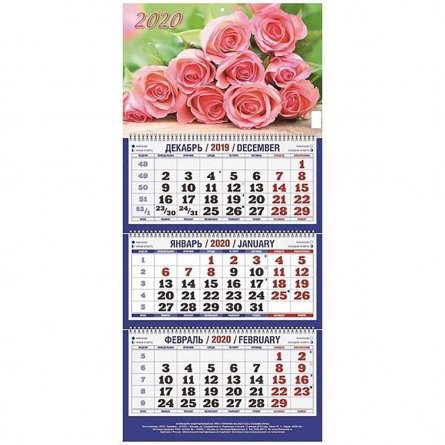 Календарь квартальный настенный трехблочный(2020) "Нежные розы" 310*685 фото 1