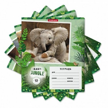Тетрадь 12 л., линия, Erich Krause, скрепка, блок офсет, мелованный картон, "Baby Jungle" фото 2