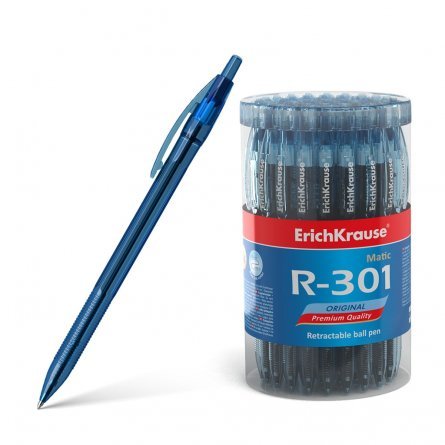 Ручка шариковая автоматическая Erich Krause "R-301 Original Matic", 0,7 мм, синяя, грип-зона, шестигранный, пластиковый корпус, картонная упаковка фото 1