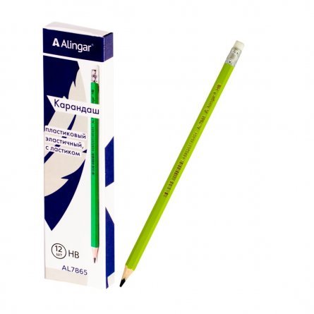 Набор ч/г карандашей, Alingar HB, пластиковый, эластичный, с ластиком, шестигранный, заточенный, цвет корпуса салатовый, в упак. 12 шт. фото 1