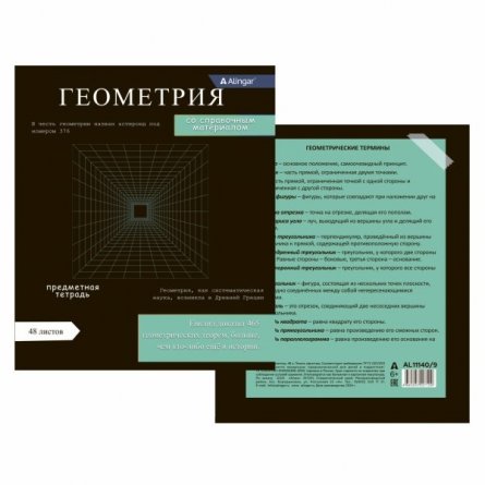 Тетрадь предметная "Геометрия" А5 48л., клетка, со справочным материалом, скрепка, мелованный картон(стандарт), блок офсет, Alingar Journal" фото 2