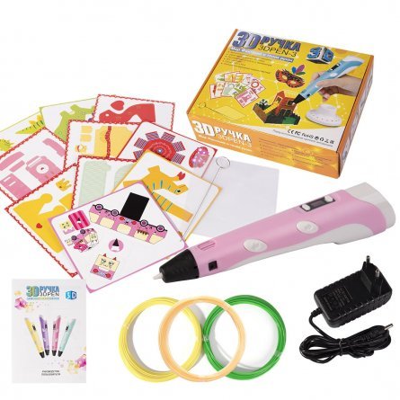 Ручка 3D Zoomi, ZM-053, пластик ABS/PLA -3 цвета, розовая, коврик, трафарет, подставка пластиковая под ручку, картонная упаковка фото 1