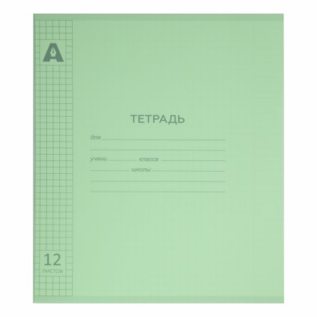 Тетрадь 12л., клетка, обложка цветной пластик, "Зелёный пастель",  Alingar, скрепка, блок офсет, 100% белизна фото 1