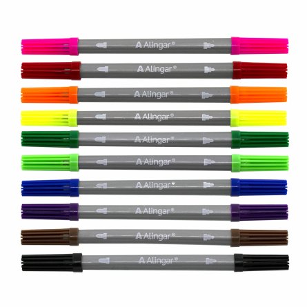 Фломастеры двухсторонние, 10 цв, Alingar, смываемые чернила, корпус круглый, "Time to create", вентилируемый колпачок, упаковка ПВХ, европодвес фото 2