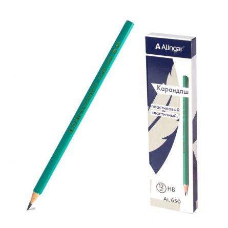 Набор ч/г карандашей, Alingar HB, пластиковый, эластичный, без ластика, шестигранный, заточенный, цвет корпуса бирюзовый, в упак. 12 шт. фото 1