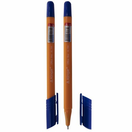 Ручка шариковая Alingar "Offis-fine", 0,5 мм, синяя, игольчатый наконечник, трехгранный, оранжевый, пластиковый корпус, картонная упаковка фото 2