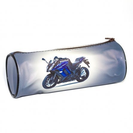 Пенал тубус Alingar, ПВХ, молния, 20 см х 7 см, "Мотоциклы" синий, серый фото 4