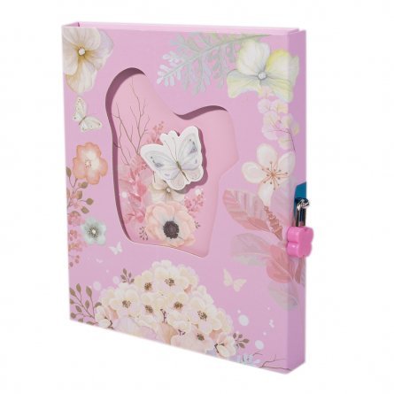Подарочный блокнот, пакет, А5, Alingar, замочек, розовый, "Бабочка на цветке" фото 1