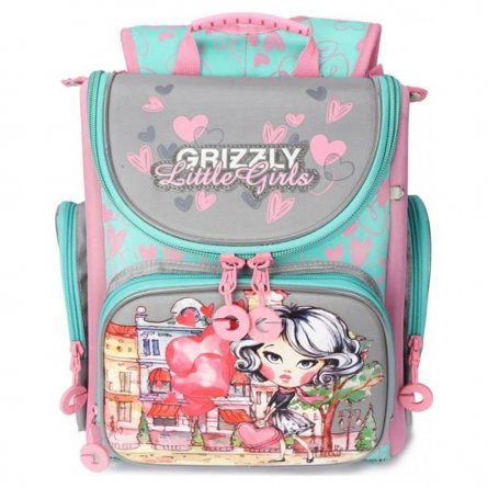 Рюкзак Grizzly школьный (/1 серый-розовый) фото 1