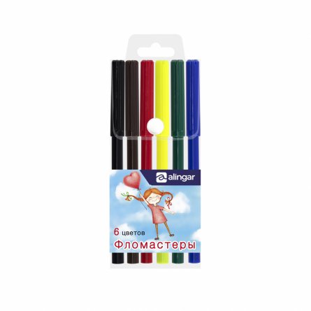Фломастеры, 6 цв, Alingar, смываемые чернила, корпус круглый, "Сердца", вентилируемый колпачок, упаковка ПВХ, европодвес фото 1