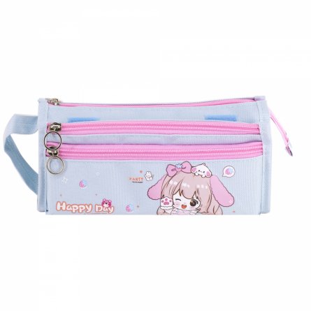 Пенал - косметичка Alingar, ткань, молния, 2 отделения, 2 боковых кармана, липучка, петля, 200 х 90 х 45 мм, "Happy Day", микс (розов, голуб, сиренев) фото 3