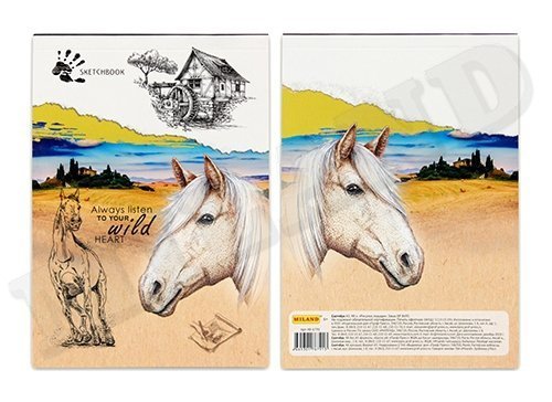 Скетчбук А5 48л., "Рисунок лошади", 100 г/м2, Миленд, КБС, ламинация, жёсткая подложка, белый офсет фото 1