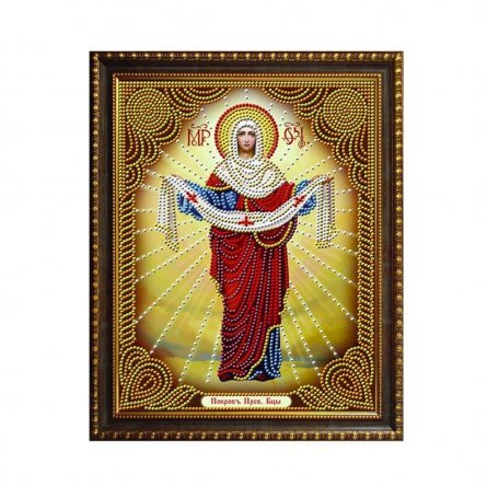 Алмазная мозаика Alingar, на подрамнике, с частичным заполнением, (блест.), 27х33 см, 7 цветов, "Икона Покров Пресвятой Богородицы" фото 1