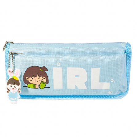 Пенал - косметичка Alingar, ткань, молния, боковой карман, брелок, 95 х 200 х 60 мм, "Girl", ассорти (розовый и голубой), рисунок девочка фото 3