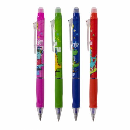 Ручка гелевая пиши-стирай, автоматическая Yalong 0,5 мм, "Динозавры" синяя, пулевидный наконечник, резиновый грип, пластиковый корпус 12 шт в уп фото 2