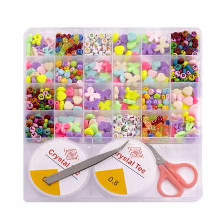 Набор для создания украшений-бусины Alingar, 200х190х18мм, "Figurines", 8 вид.бус.,подвес, 2х5.5м леска,ножницы, пинцет, пласт.пенал фото 1