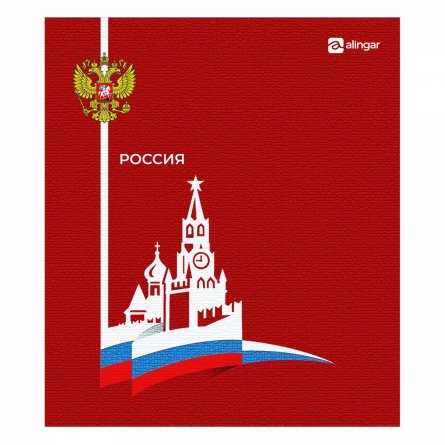 Тетрадь 48л., А5, клетка, Alingar "Россия", скрепка, мелованный картон (стандарт), блок офсет, 4 дизайна в пленке т/у фото 5