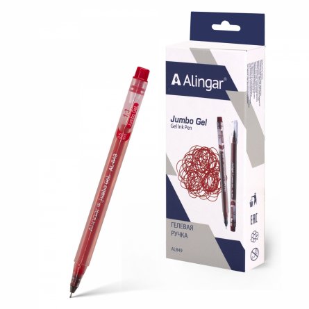 Ручка гелевая Alingar, "Jumbo GeL", 0,5 мм, красная, игольчатый наконечник, трехгранный, прозрачный, пластик. корпус, 12 шт/уп, карт. уп., европод фото 1