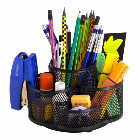 Подставка-органайзер д/канцтоваров, Alingar, металлическая,  17 см * 10,8 см*18 см, черная, 7 отделений, форма цветка, вращается фото 1