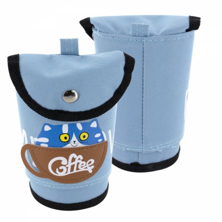 Пенал - тубус складной, Alingar, ПВХ, кнопка, 100 х 120 мм ( 100 х 195 мм), "Coffee cat", голубой фото 2