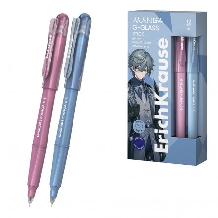 Ручка гелевая Erich Krause "G-Glass Stick Manga", 0,5 мм, синяя, треугольный пласт.корпус, цвет ассорти, карт. уп фото 1