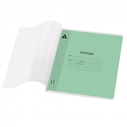 Тетрадь 12л., клетка, обложка пластик, Alingar, скрепка, блок офсет, 100% белизна, "Зелёный пастель" фото 2