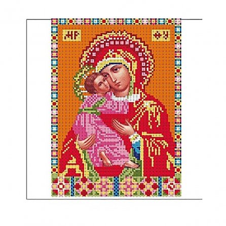 Набор для вышивания бисером Рыжий кот, 24х30 см, частичное заполнение канва с рис., "икона Божией матери с младенцом" фото 1
