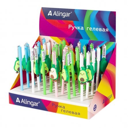 Ручка гелевая Alingar "Авокадо", 0,5 мм, синяя, игольчатый наконечник, круглый цветной пластиковый корпус, картонная упаковка фото 1