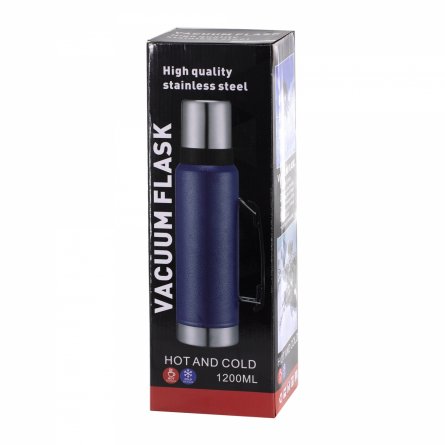 Термос Alingar, объем 1,2 л., синий, высота 36 см, диаметр 9 см, корпус металл, пластиковая ручка складная, hot 12 ч./cool 24, картон. упаковка фото 3