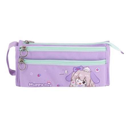 Пенал - косметичка Alingar, ткань, молния, 2 отделения, 2 боковых кармана, липучка, петля, 200 х 90 х 45 мм, "Happy Day", микс (розов, голуб, сиренев) фото 4