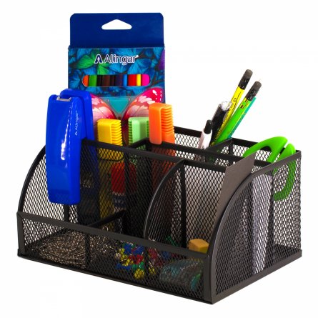 Подставка-органайзер д/канцтоваров, Alingar, металлическая,  22 см * 10 см*14 см, черная, 7 отделений фото 1