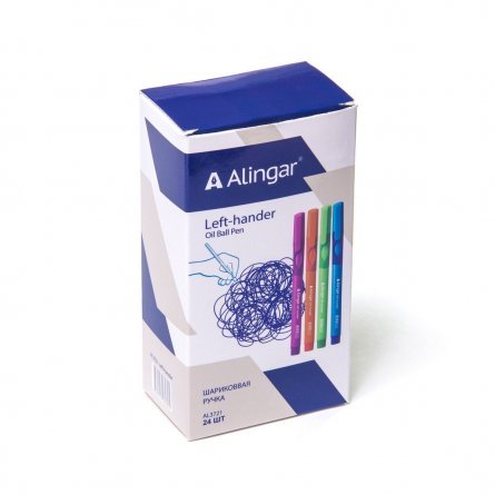 Ручка шариковая Alingar, 0,7 мм, синяя, резиновый грип, для левшей, трехгранный, цветной, пластиковый корпус, картонная упаковка фото 2