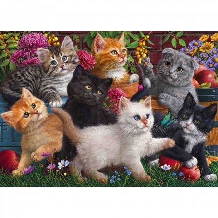 Алмазная мозаика Рыжий кот, с подрамником, с полным заполнением, (матов.), 30х40 см, 37 цветов, "Игривые котята в саду" фото 1