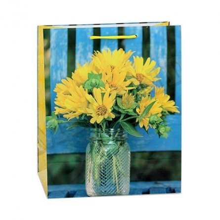 Пакет подарочный Миленд, 26,4*32,7*13,6 см (L), глянцевая ламинация "Желтые цветочки в вазе" фото 1