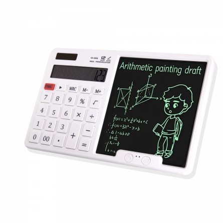 Калькулятор с графическим планшетом Alingar 12 разрядов, 245*158*15 мм, белый, выдвижная подставка, 2 стилуса, батарея АААх2 не в комплекте фото 1