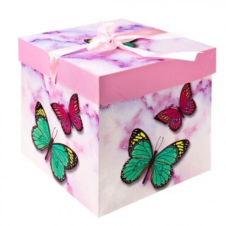 Подарочная коробка Миленд, 22*22*22 см, "Бабочки", с лентой, складная фото 1