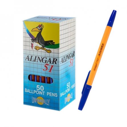 Ручка шариковая Alingar, "51", 1,0 мм, синяя, пулевид. никонечник, шестигранный, оранжевый, пластиковый корпус, 50 шт/уп, карт. уп. фото 1