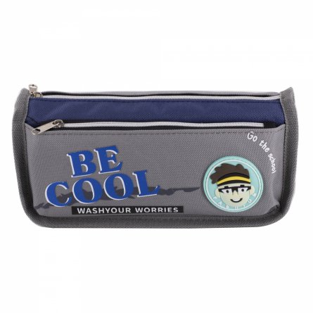 Пенал - косметичка Alingar, ПВХ, молния, боковой карман, 190 х 80 х 35 мм, "BE COOL", микс (голубой, синий, серый), европодвес фото 5