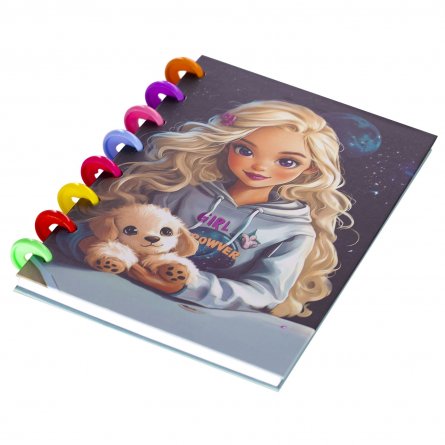 Подарочный блокнот Alingar, 14,5*21 см, "Девушка с собачкой", 80 л.клетка, разноцвет.пластик.спираль фото 2