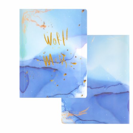 Папка с 20 вкладышами Alingar, А4, 310х235 мм, пластик, 400 мкм, мраморный дизайн с надписью "World", голубой фото 1