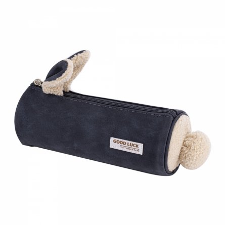 Пенал - тубус Alingar, экозамша, молния, 70 х 200 мм, "Good LUCK. You're special to me", с ушками и хвостиком, микс (графит, беж, св-беж) фото 3