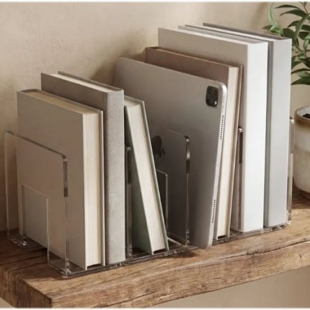 Подставка-органайзер для книг, Alingar, 34*14*13 см.,4 секции, прозрачная,пластиковая, неразборная, картонная упаковка. фото 1